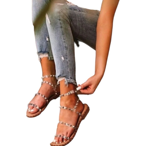 NEW MADDEN GIRL FAIRWAY STUDDED STRAPPY FLAT SANDALS SIZE 8 1/2. - Picture 3 of 9